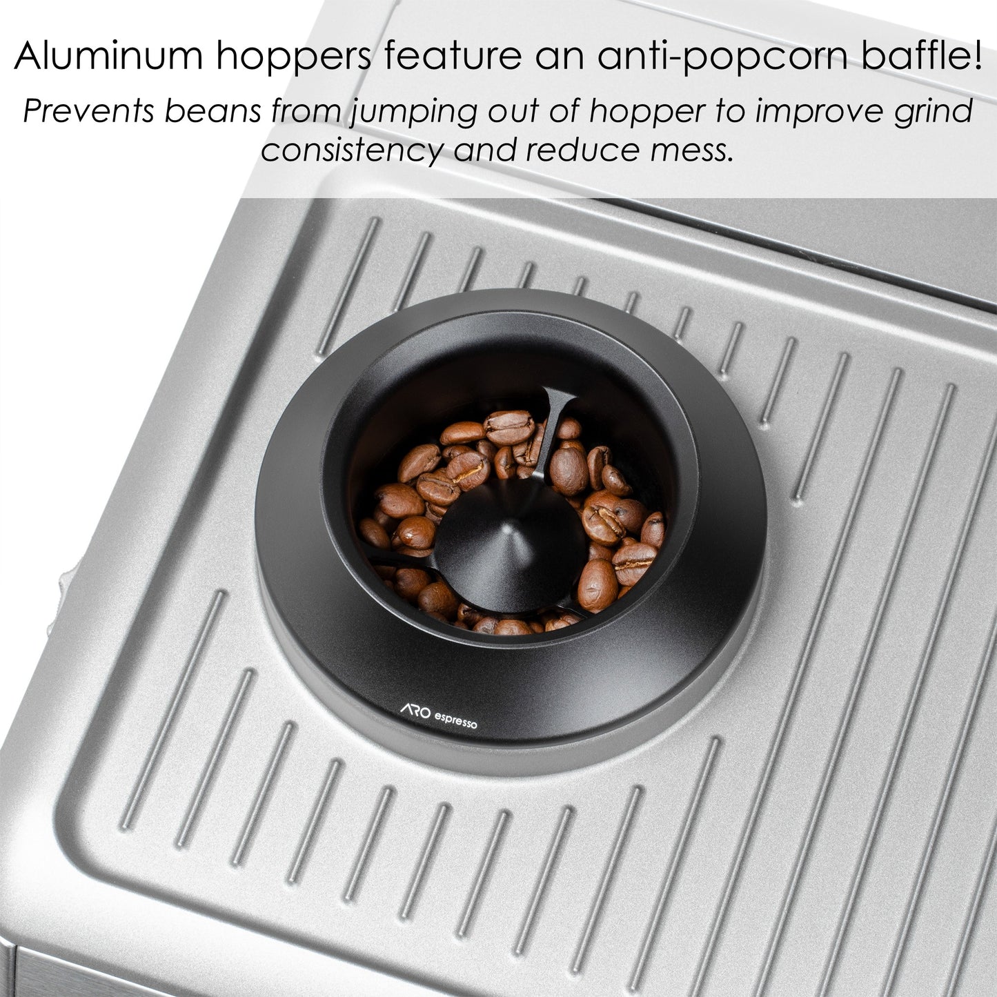 ARO Espresso™ Aluminum Single Dose Hopper with Silicone Bellows and Integrated Anti-Popcorn Baffle | Compatible with Breville/Sage Barista Express, Pro, Touch, Express Impress, and Touch Impress