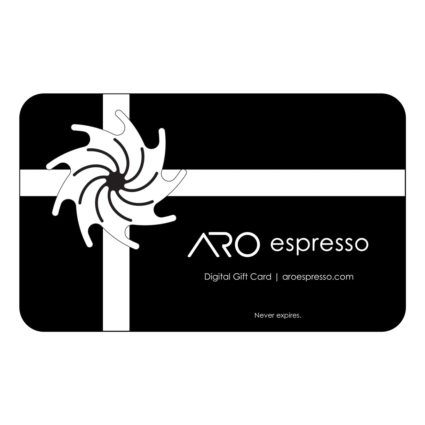 ARO espresso digital gift card with a black and white design