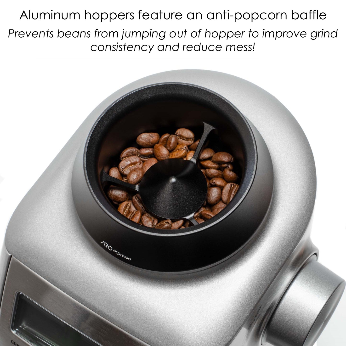 ARO Espresso™ Aluminum Single Dose Hopper with Silicone Bellows and Integrated Anti-Popcorn Baffle | Compatible with Breville/Sage Smart Grinder Pro
