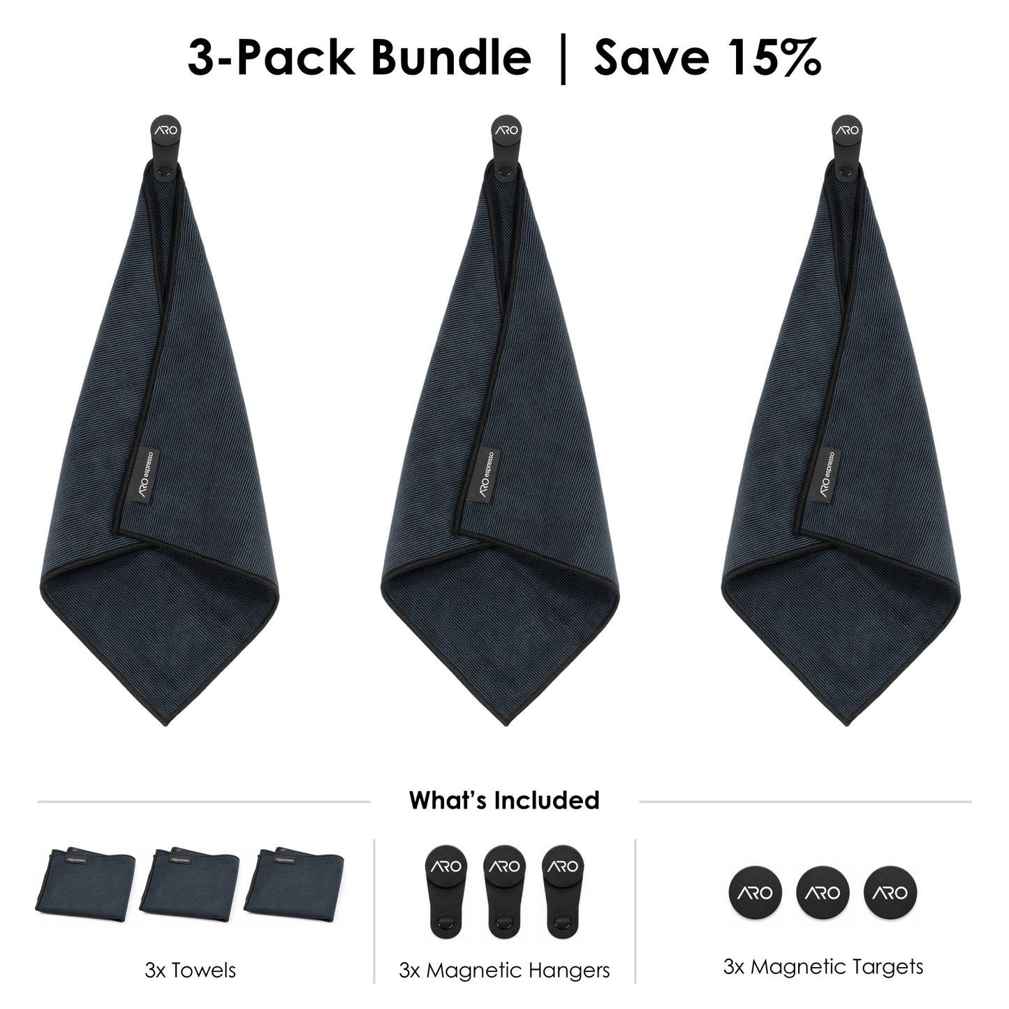 ARO® Magnetic Coffee Bar Towel | 35x35cm Microfiber Towel with Removable Magnet + Magnetic Target