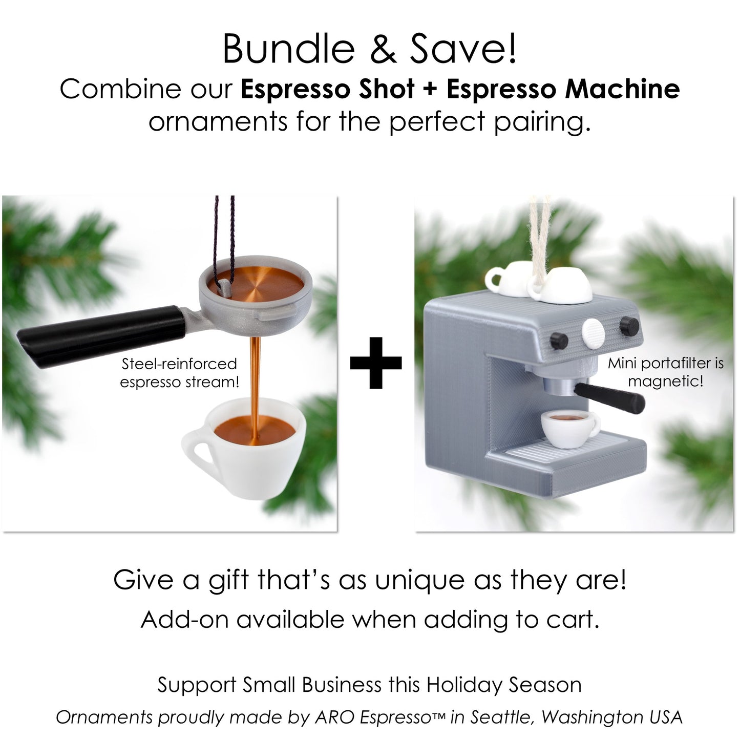 3D Espresso Machine Ornament with Removable Magnetic Portafilter