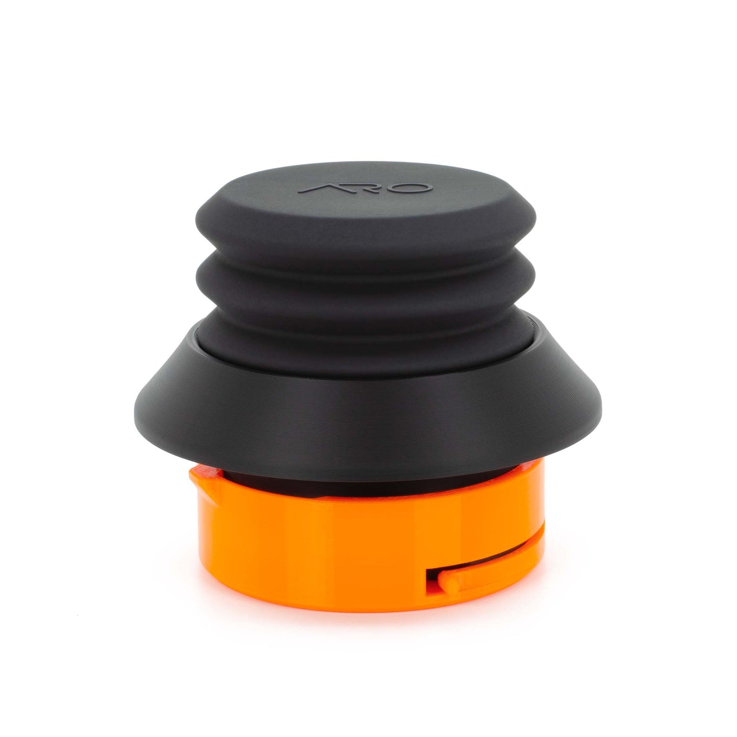 Front view of black ARO Espresso Single Dose Hopper against a white background