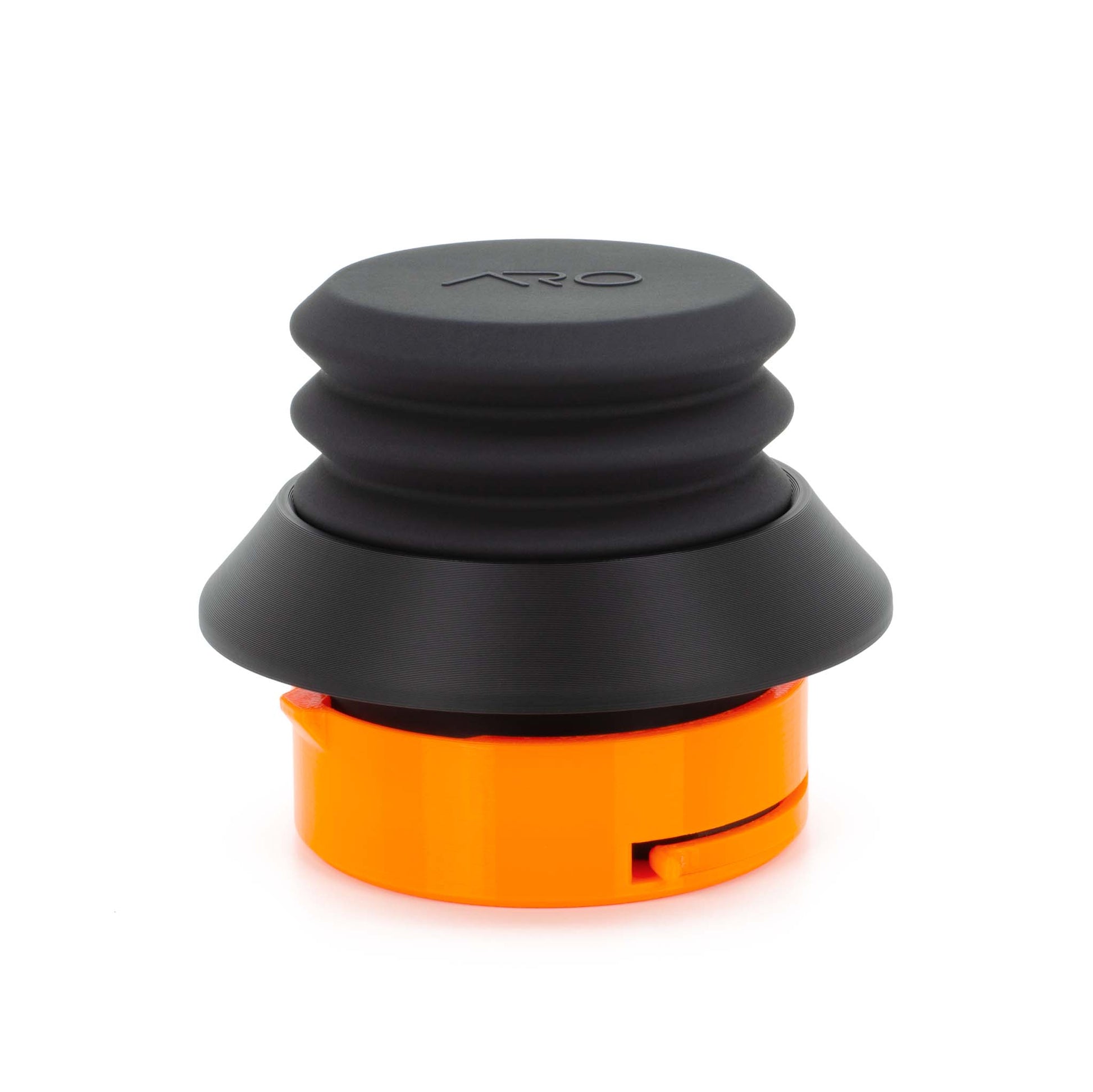 Front view of black ARO Espresso Single Dose Hopper against a white background