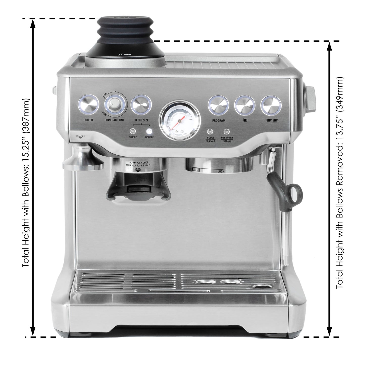 ARO Espresso™ Aluminum Single Dose Hopper with Silicone Bellows and Integrated Anti-Popcorn Baffle | Compatible with Breville/Sage Barista Express, Pro, Touch, Express Impress, and Touch Impress