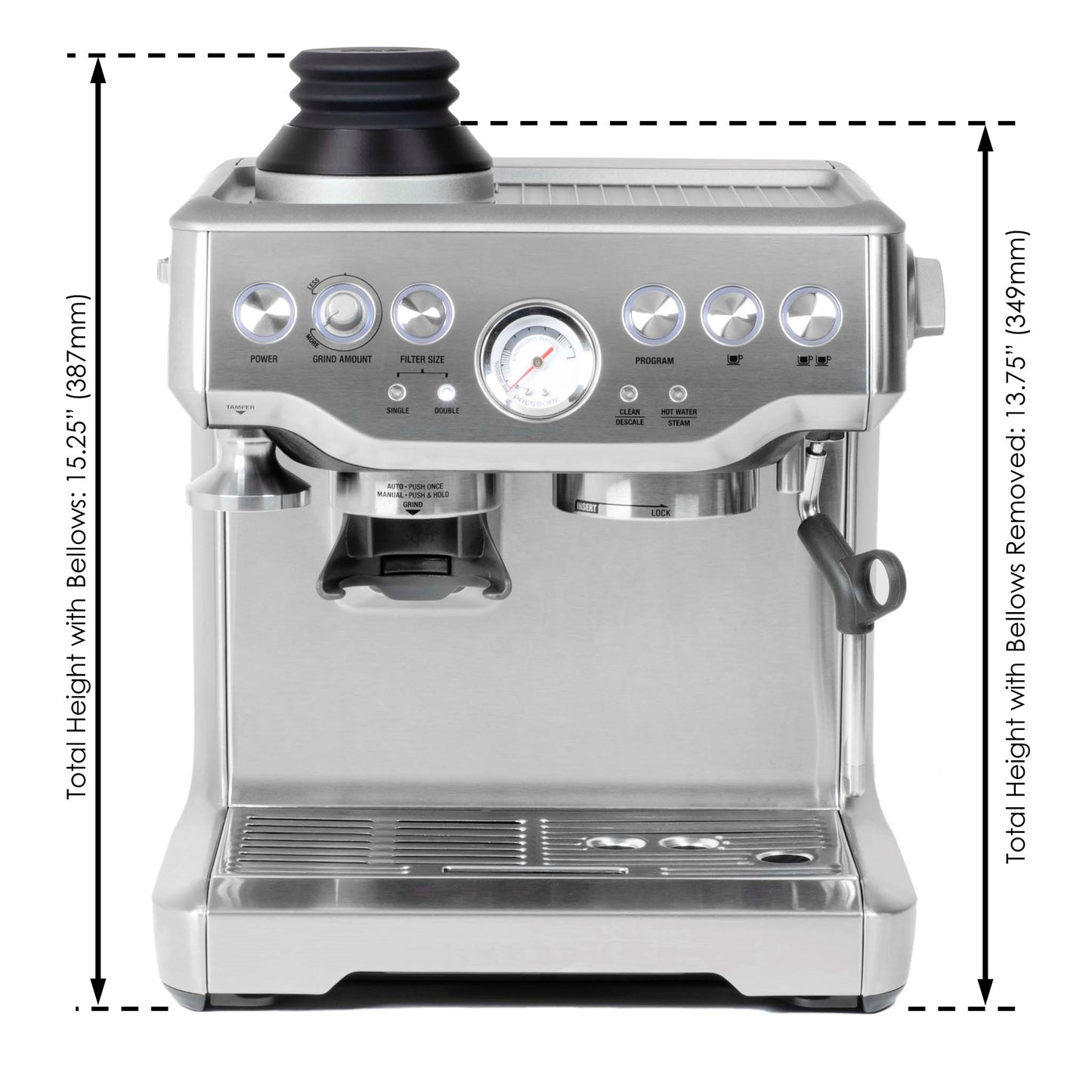 Dimensions for the ARO Espresso single dose hopper