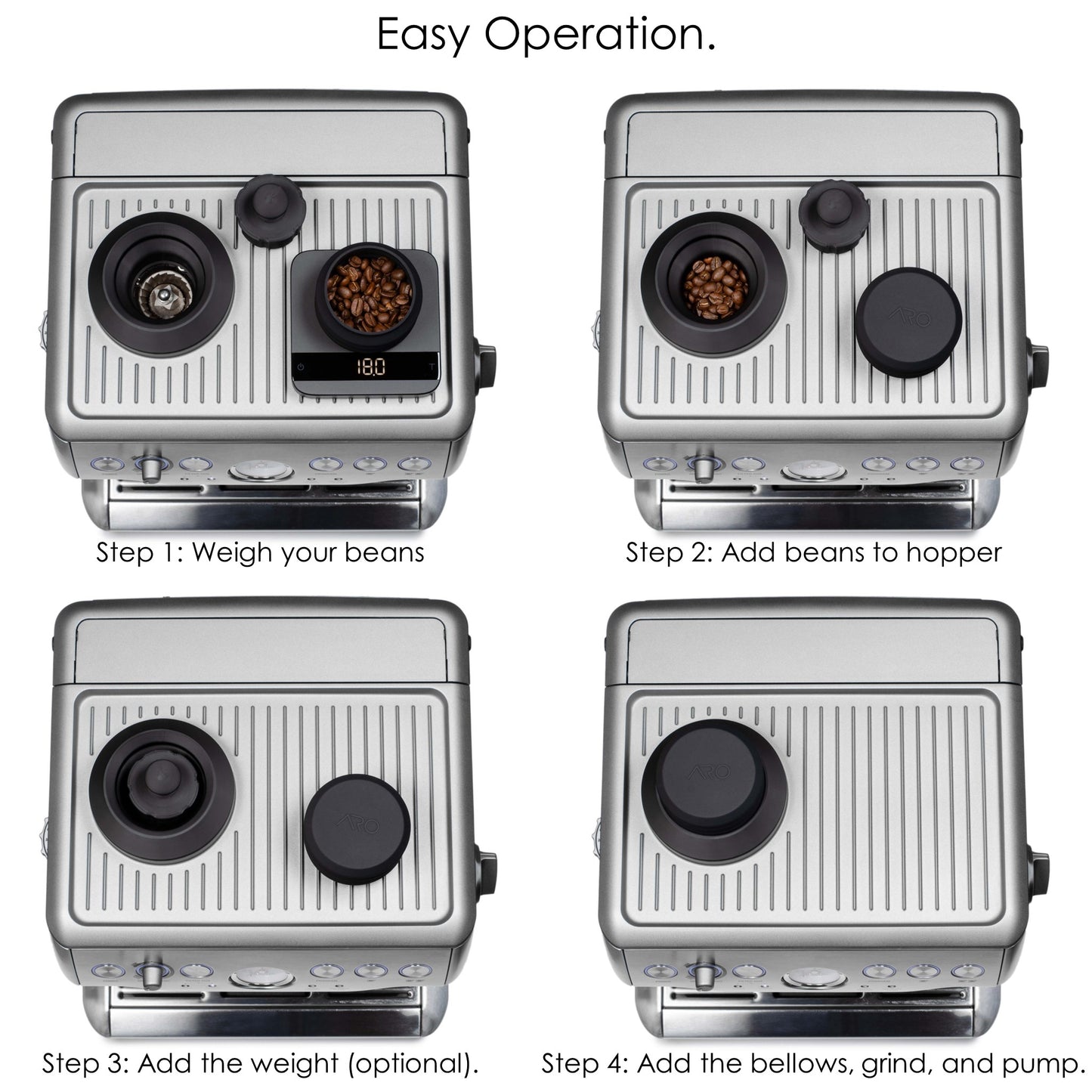 Usage instructions for the ARO Espresso single dose hopper