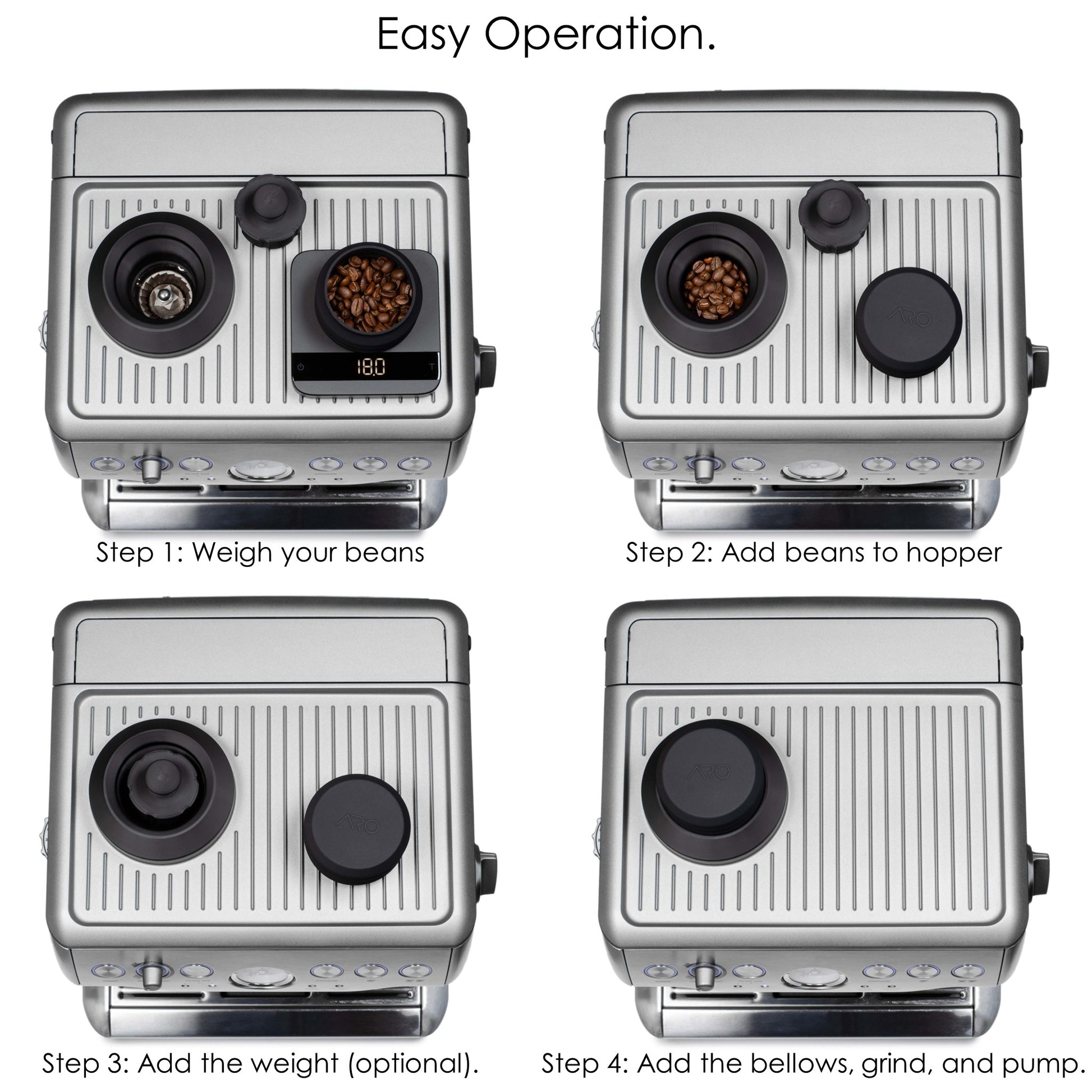 Usage instructions for the ARO Espresso single dose hopper