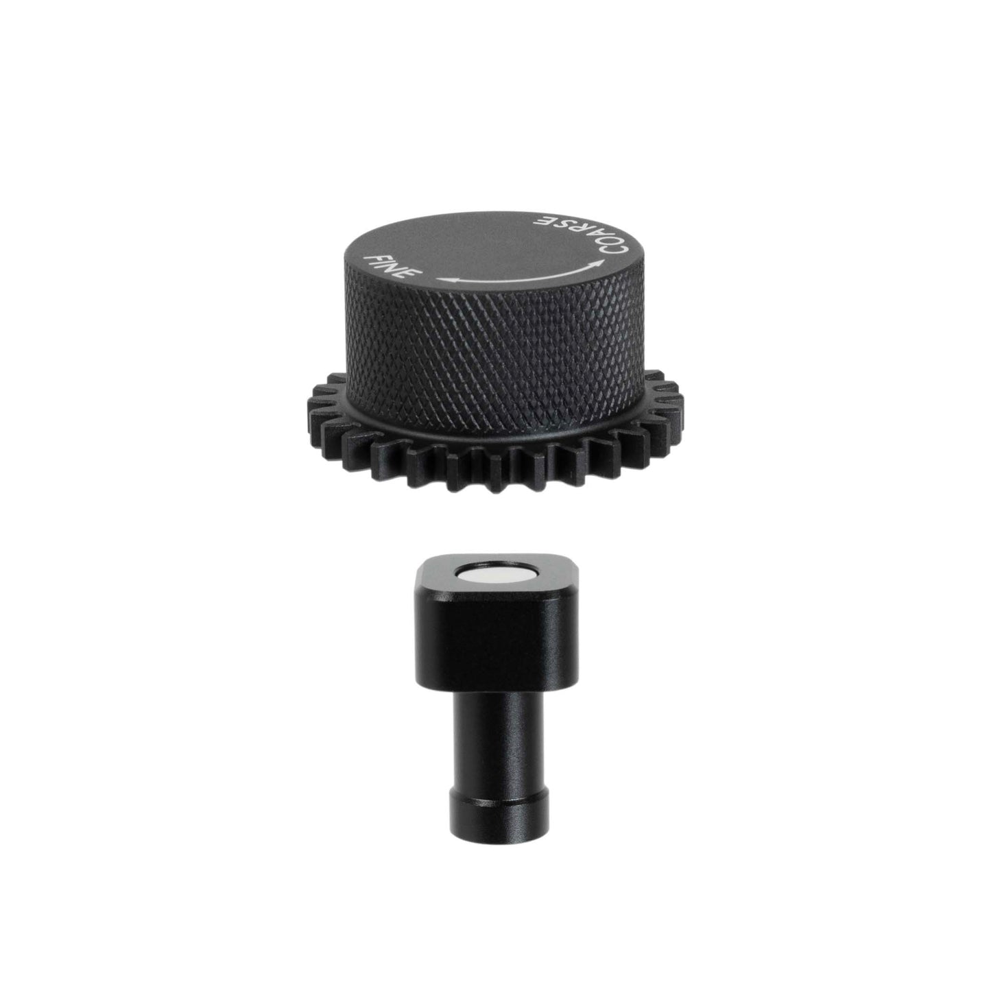 Exploded view of the ARO two-piece magnetic grinder knob showing the knurled aluminum top and square magnetic mounting post.