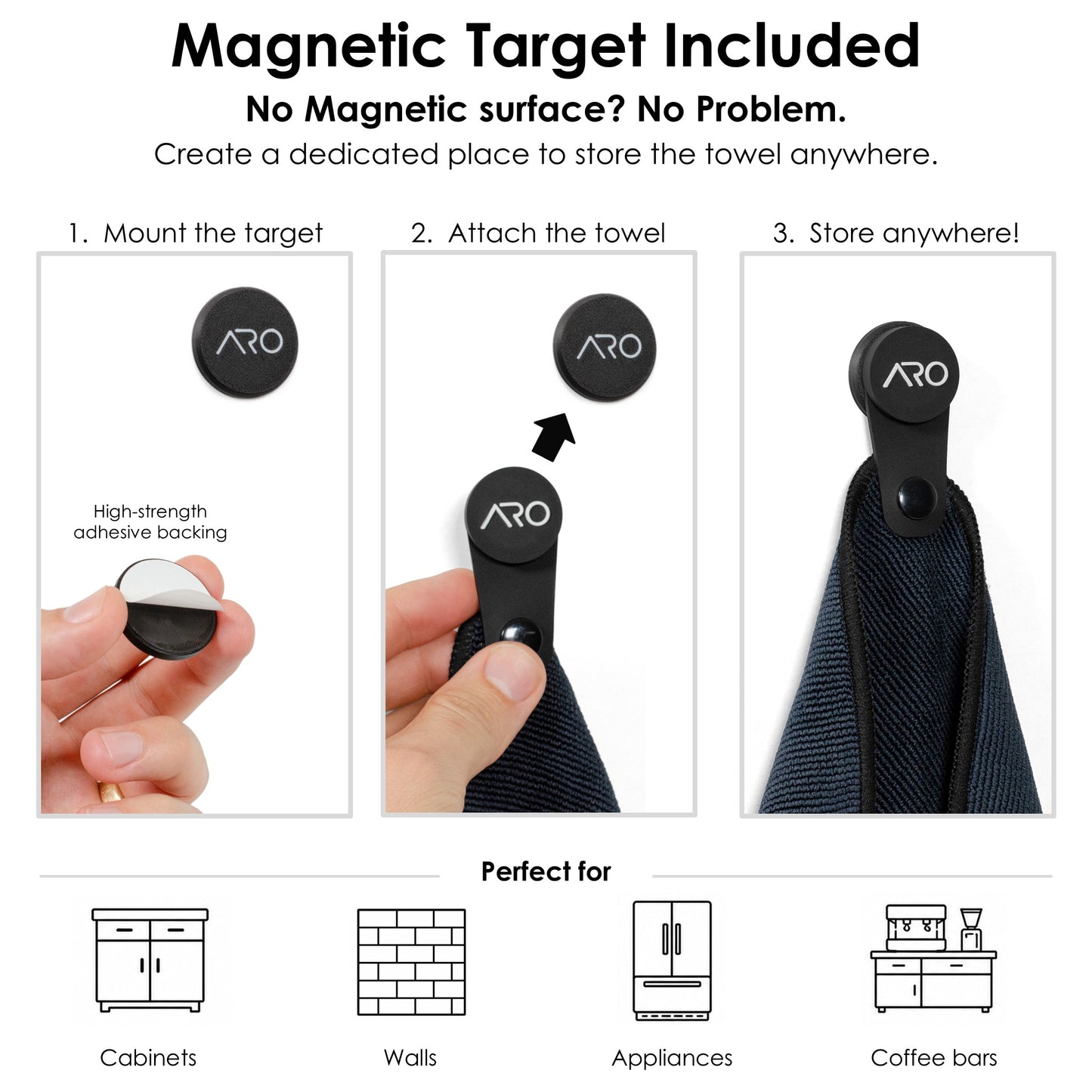 ARO® Magnetic Coffee Bar Towel | 35x35cm Microfiber Towel with Removable Magnet + Magnetic Target