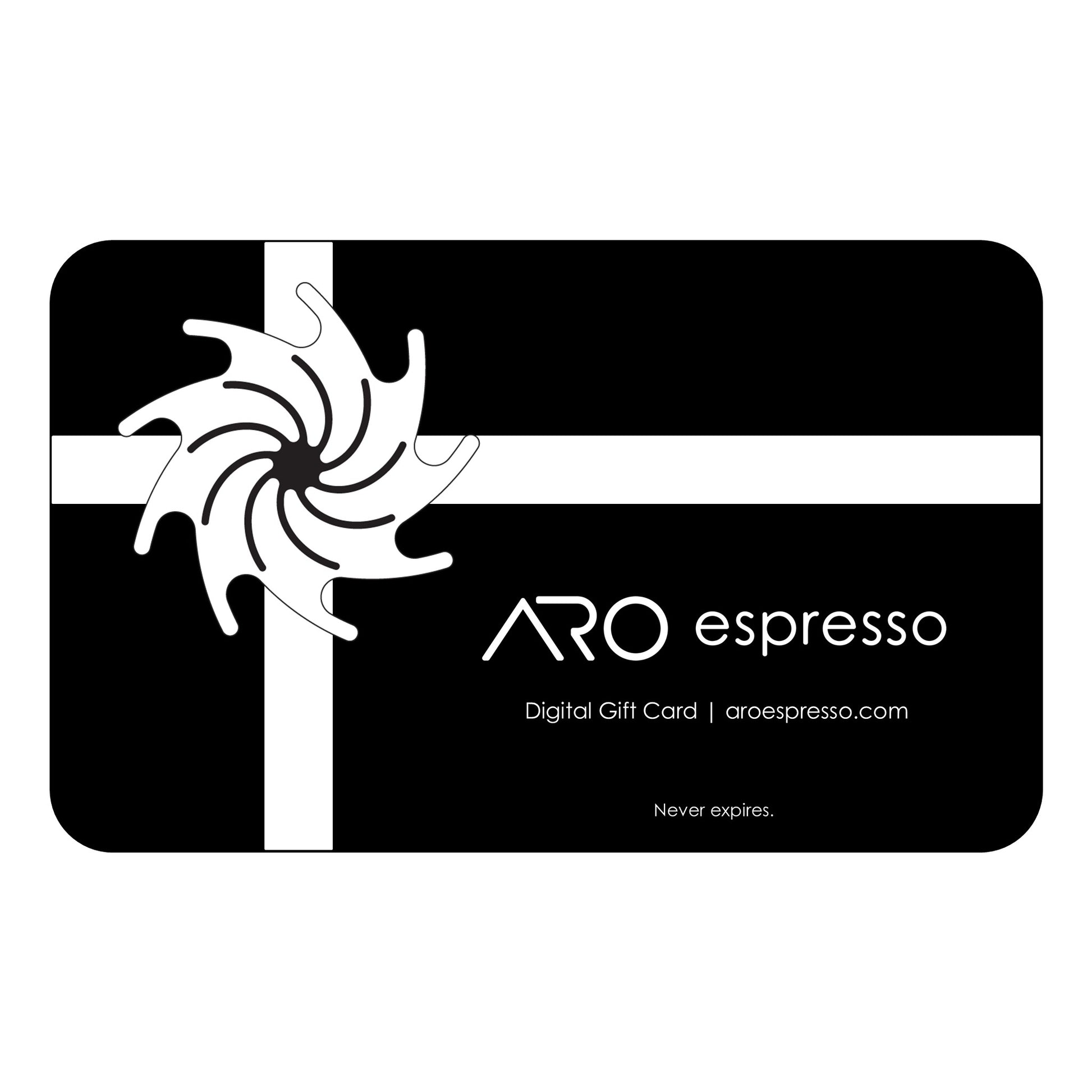 ARO espresso digital gift card with a black and white design