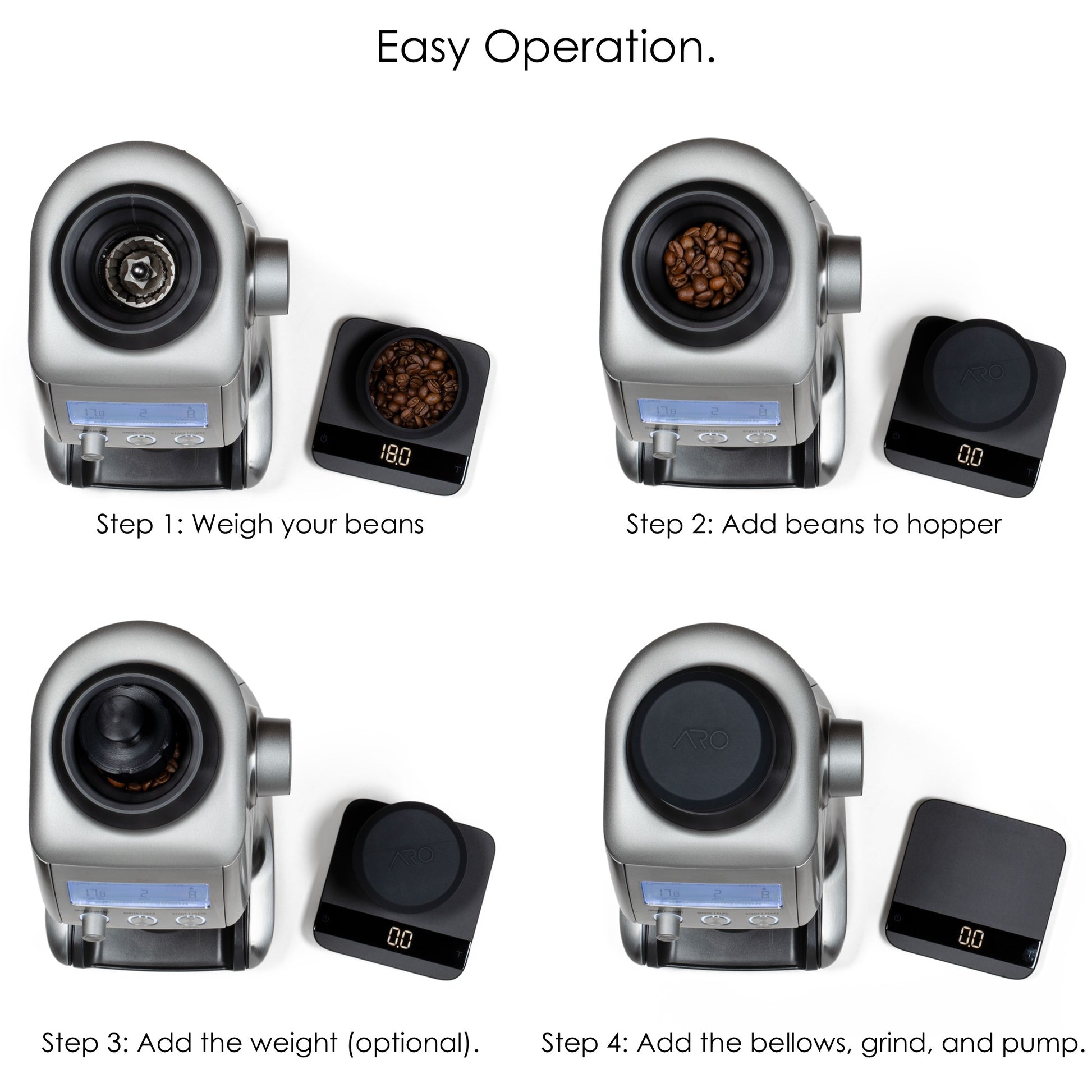 Operation instructions for ARO Espresso single dose hopper
