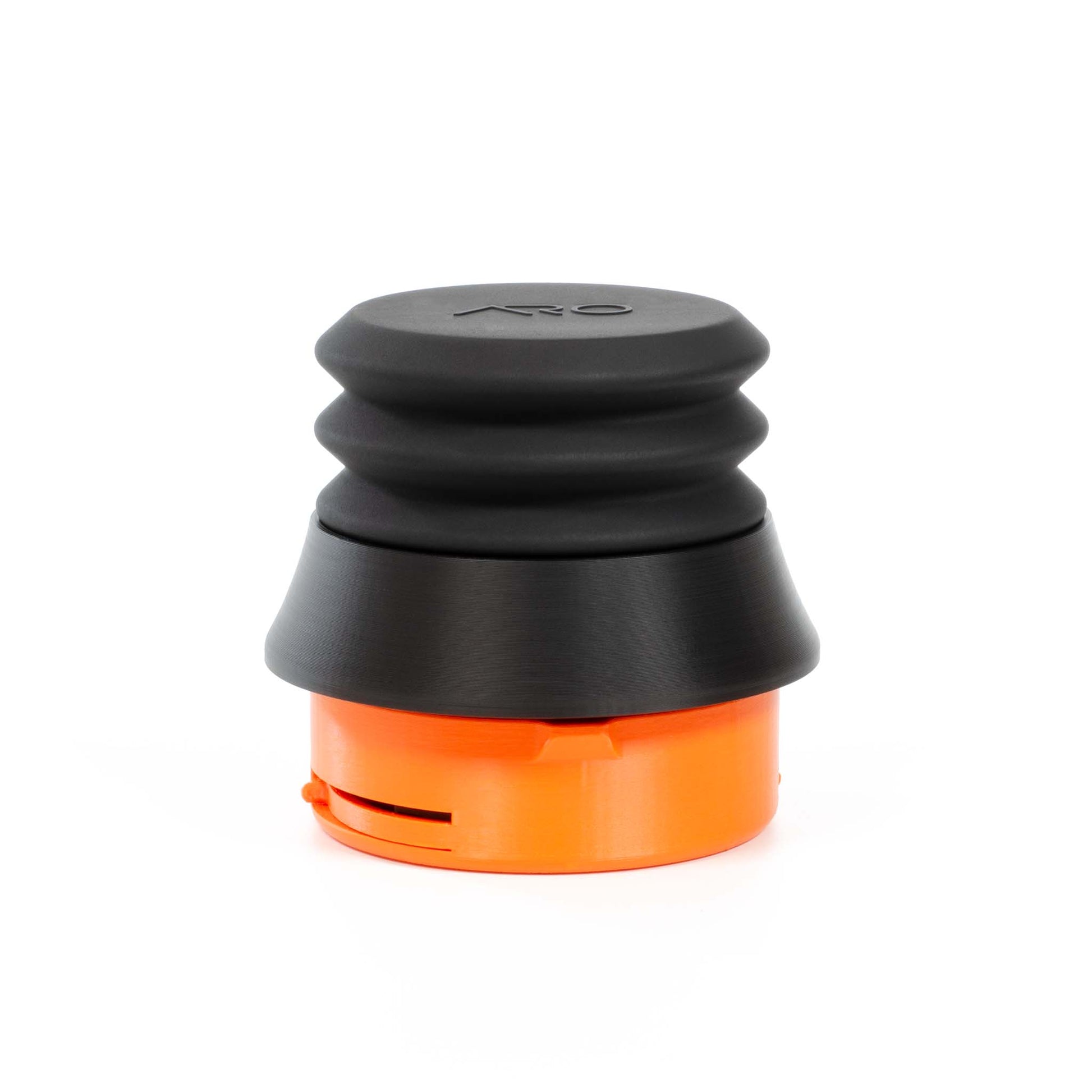A black ARO Espresso single dose hopper against a white background