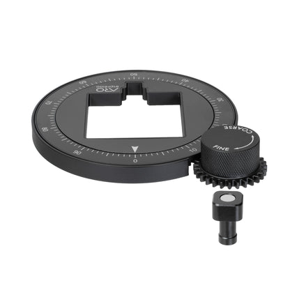 Exploded view of the ARO Espresso magnetic fine adjustment knob and shaft floating in front of a faded Eureka Mignon grinder setting dial for component clarity.