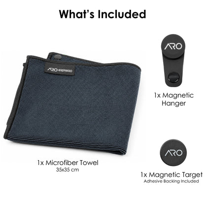 ARO® Magnetic Coffee Bar Towel | 35x35cm Microfiber Towel with Removable Magnet + Magnetic Target