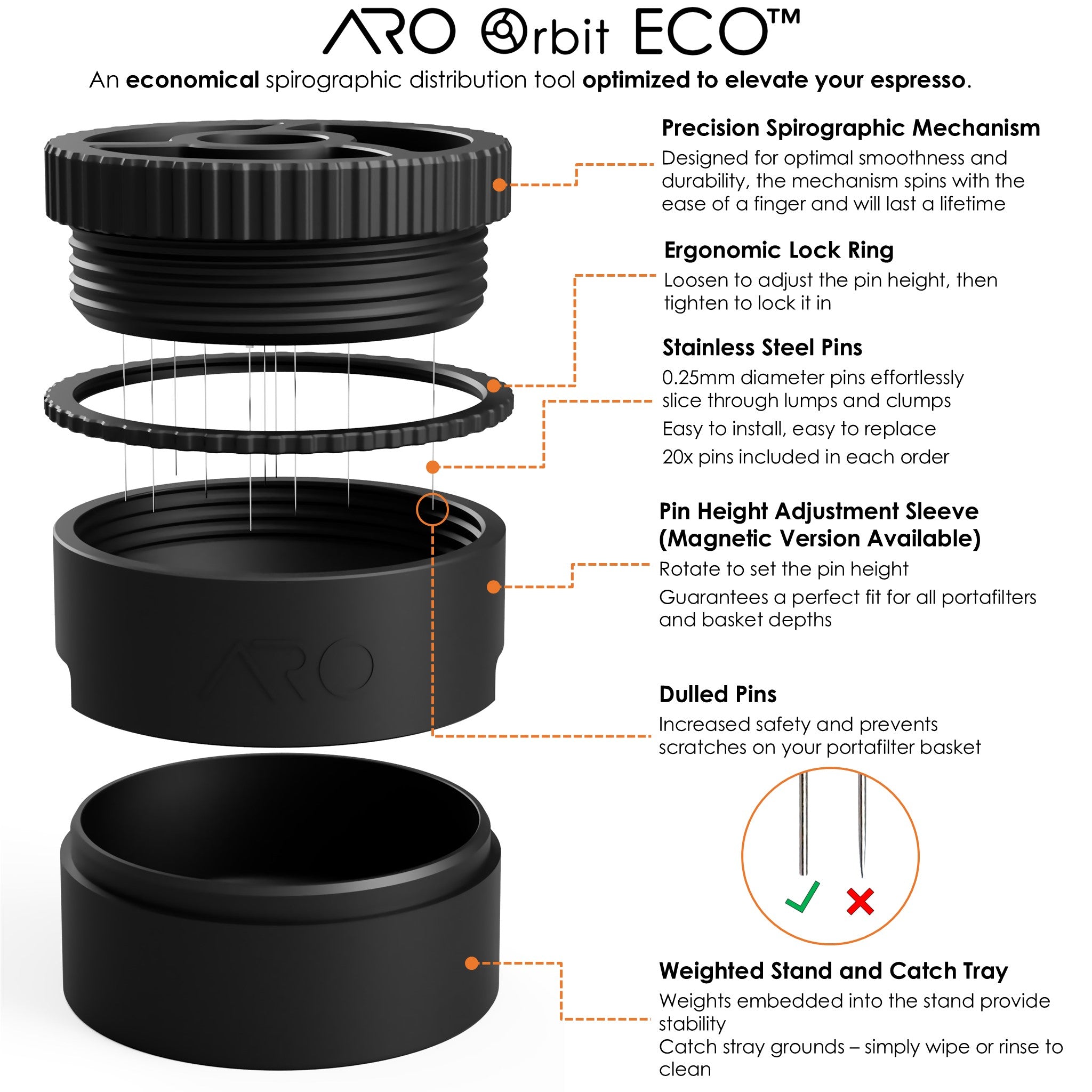 ARO Orbit ECO™ Spirographic Espresso Distribution Tool ARO Espresso