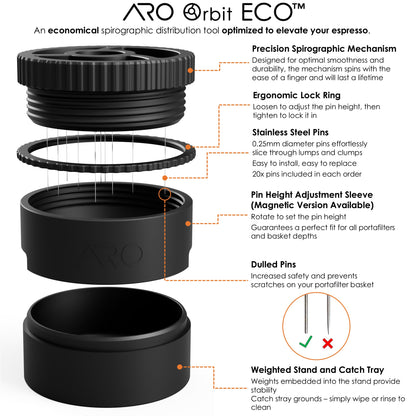 ARO Orbit ECO™ | Spirographic Espresso Distribution Tool | Economical Geared Spinning WDT Tool