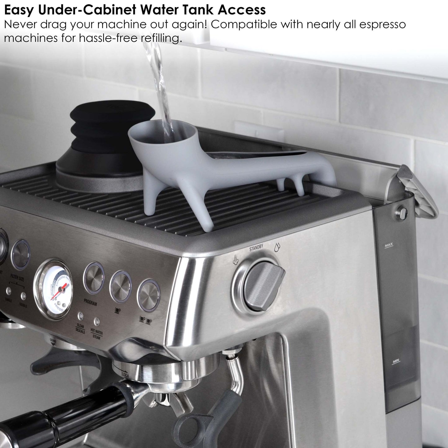 ARO Espresso™ The Original Water Tank Quick-Access Funnel | Offset Funnel for Effortless Espresso Machine Water Tank Access Under Cabinets