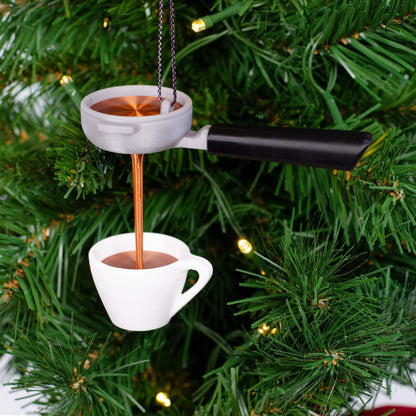 3D Espresso Shot Holiday Ornament | Bottomless Portafilter with Espresso Stream