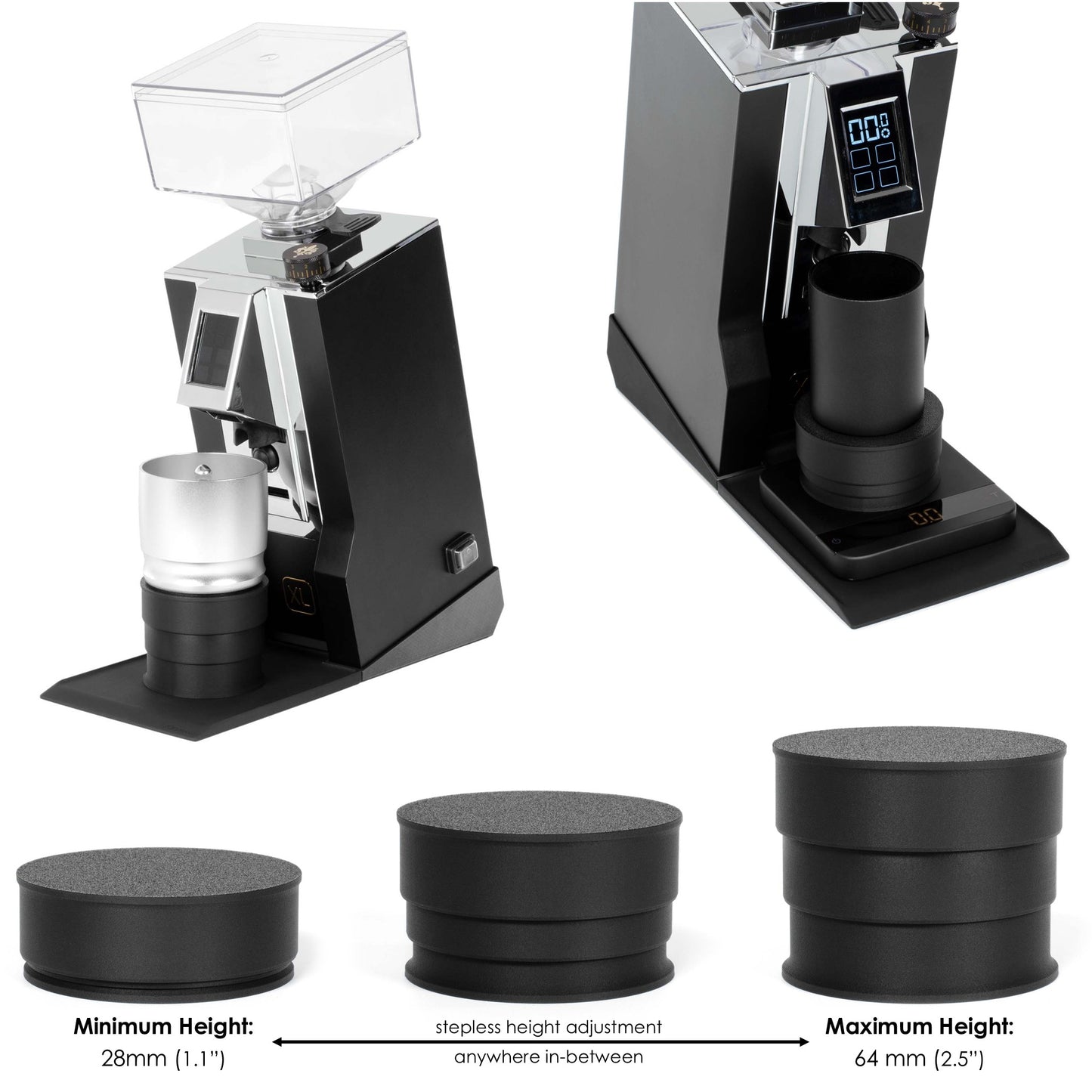 ARO Espresso® Inclined Stand for Eureka Mignon | Silicone Catch Tray | Telescoping Dosing Stand | Low Retention Single Dosing Kit