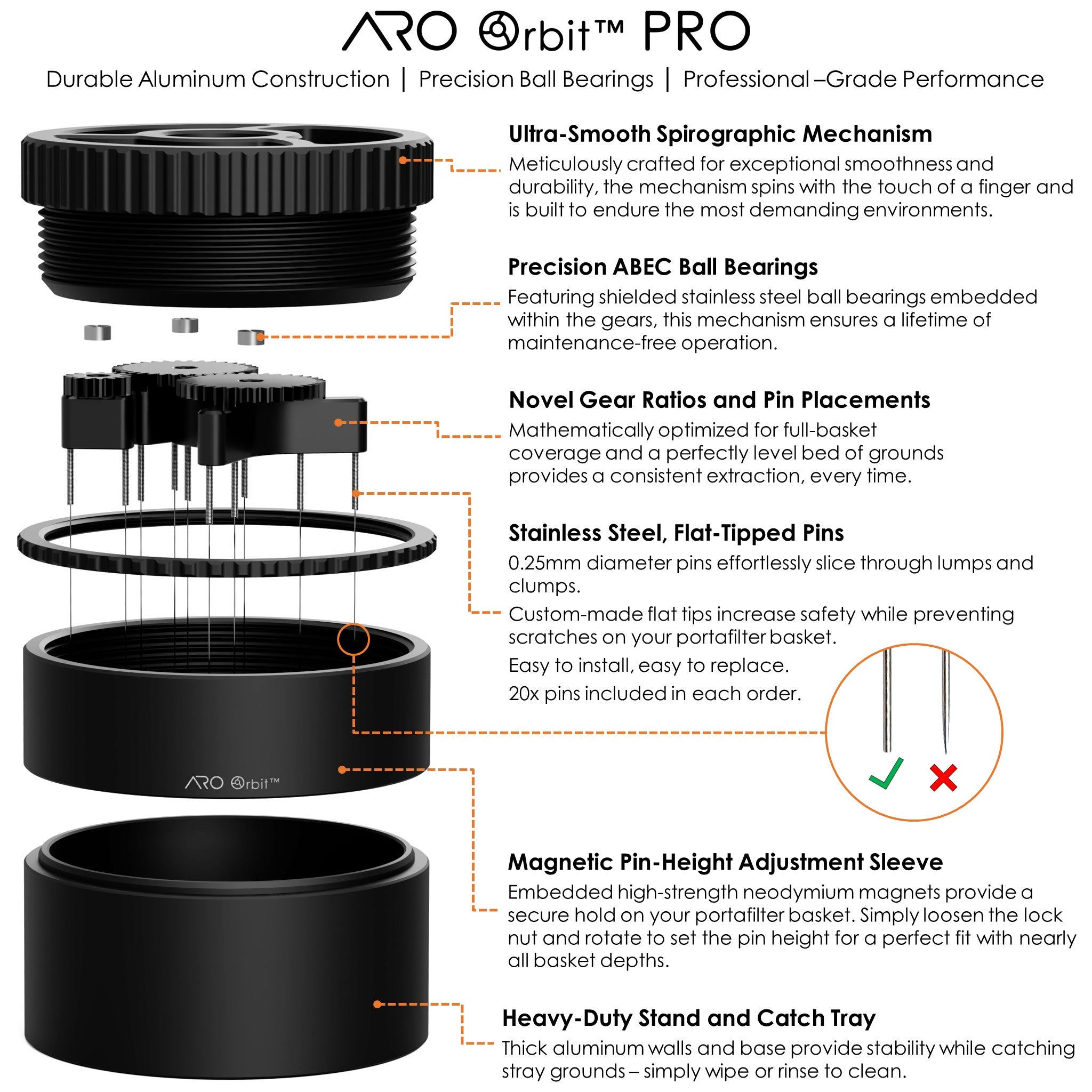 ARO Orbit PRO™ Aluminum Spirographic Espresso Distribution Tool ARO